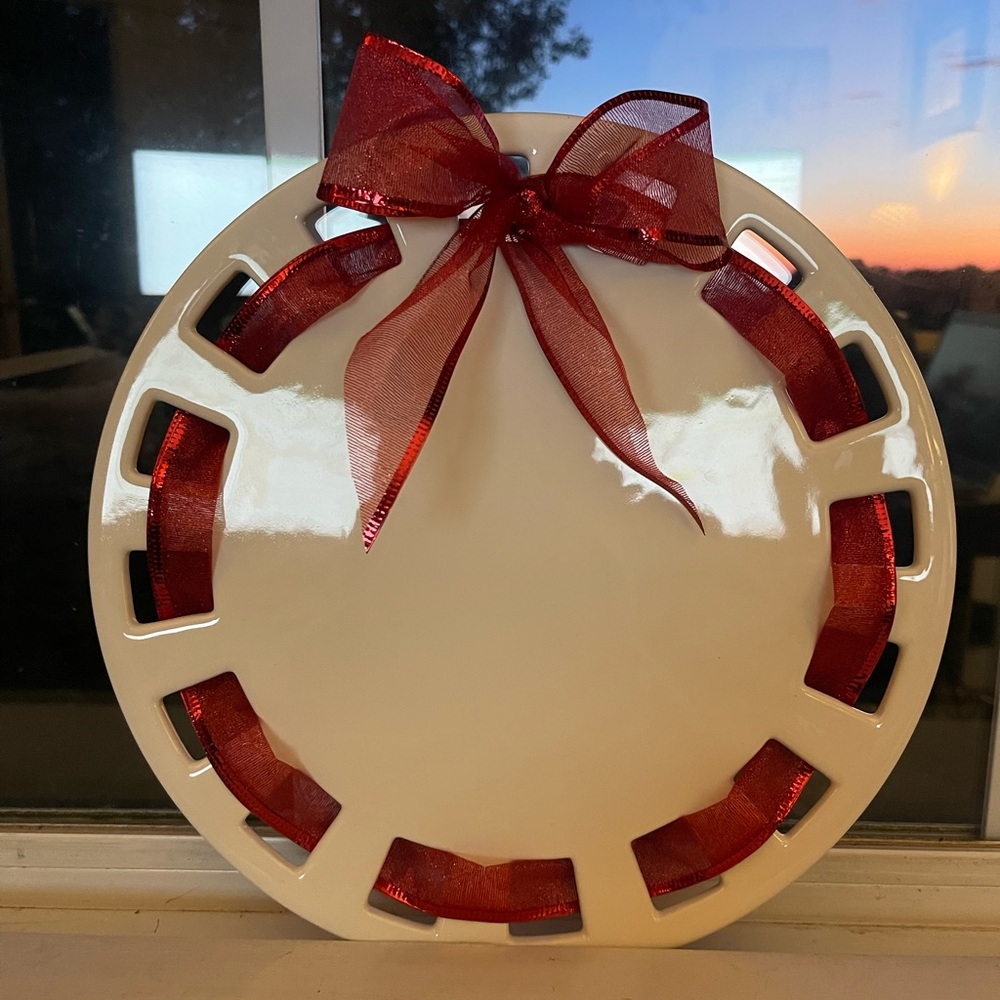 Festive Cream and Red Holiday Wreath